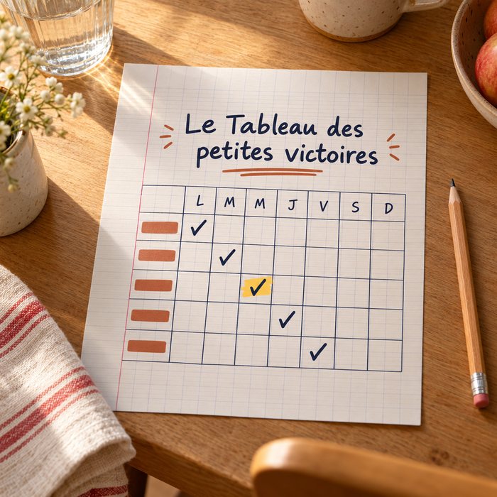 Le Tableau des petites victoires : une grille de sept jours avec des coches