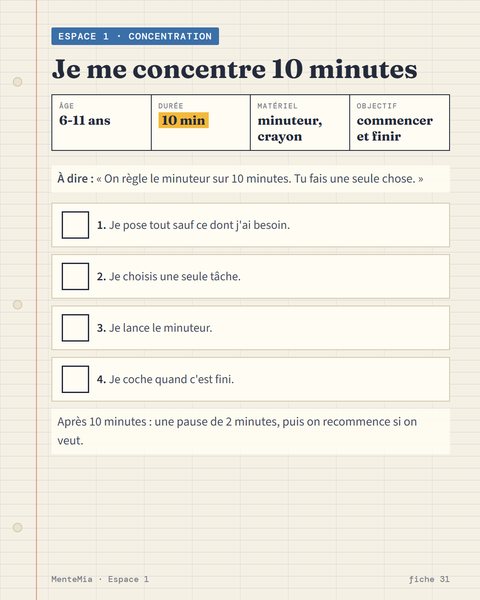 Je me concentre 10 minutes : quatre étapes avec le minuteur