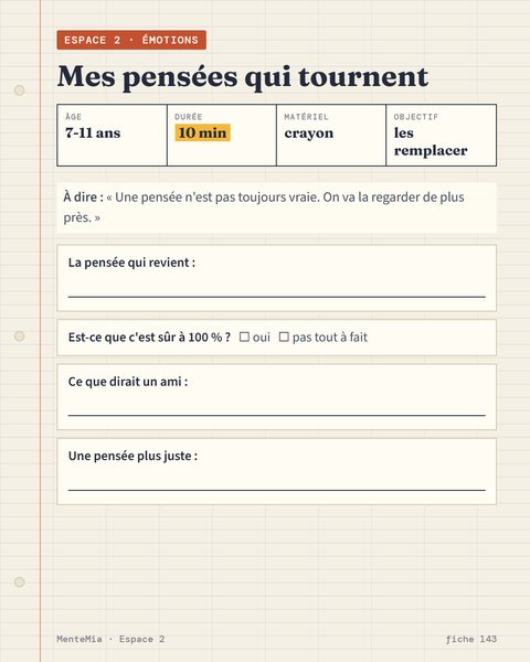Mes pensées qui tournent : la fiche pour regarder une pensée de plus près
