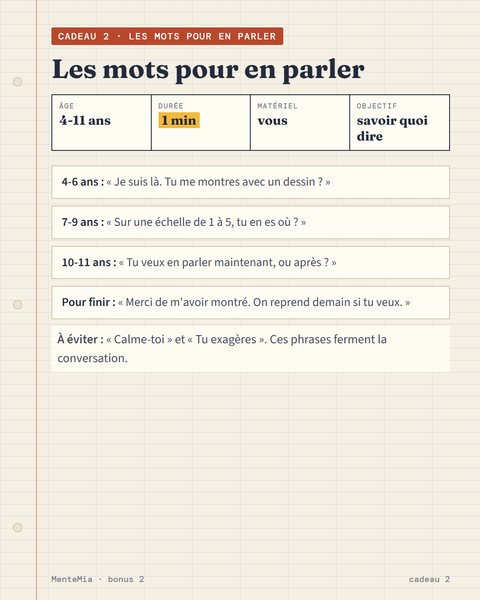 Les mots pour en parler : des phrases selon l'âge